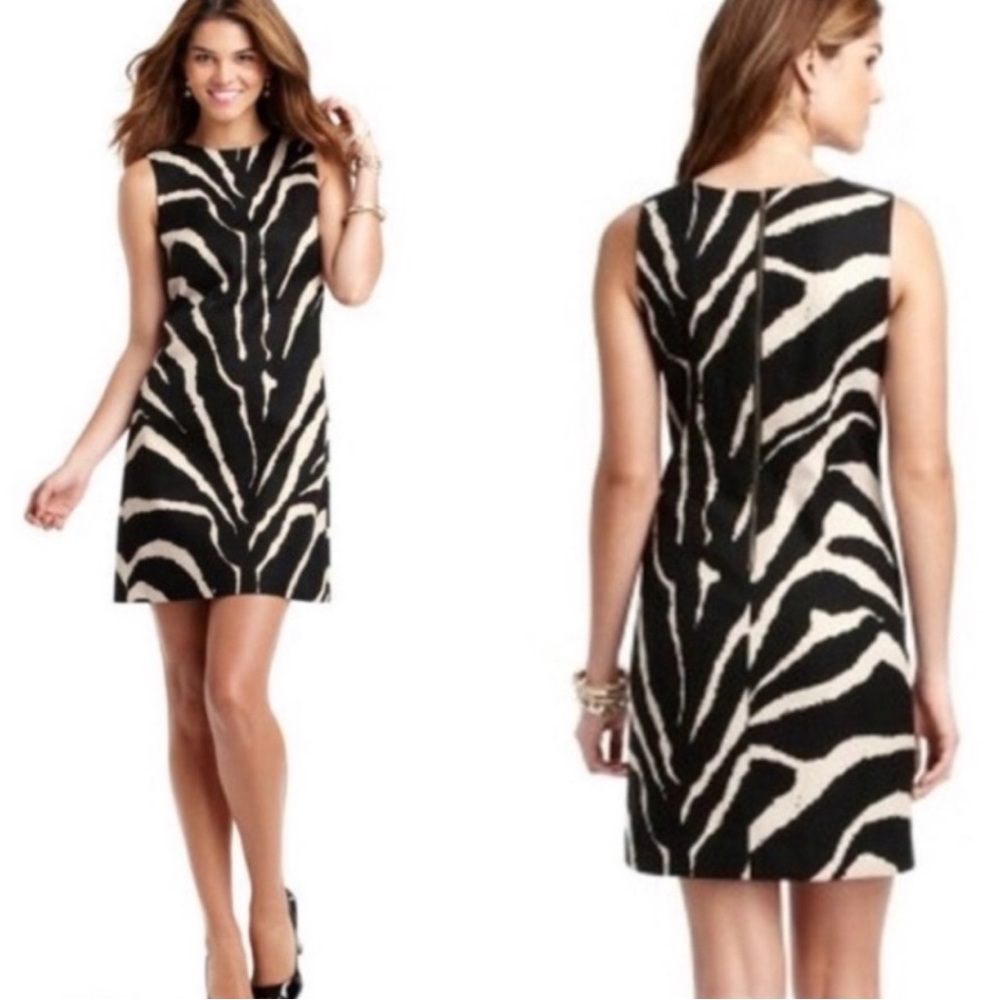 LOFT Black and White Zebra Print Dress Animal Print Sheath Dress 10